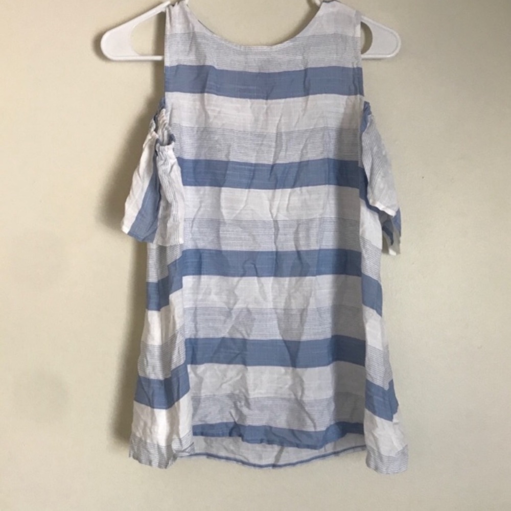 Alythea Blue and White Cold Shoulder Flowy Top